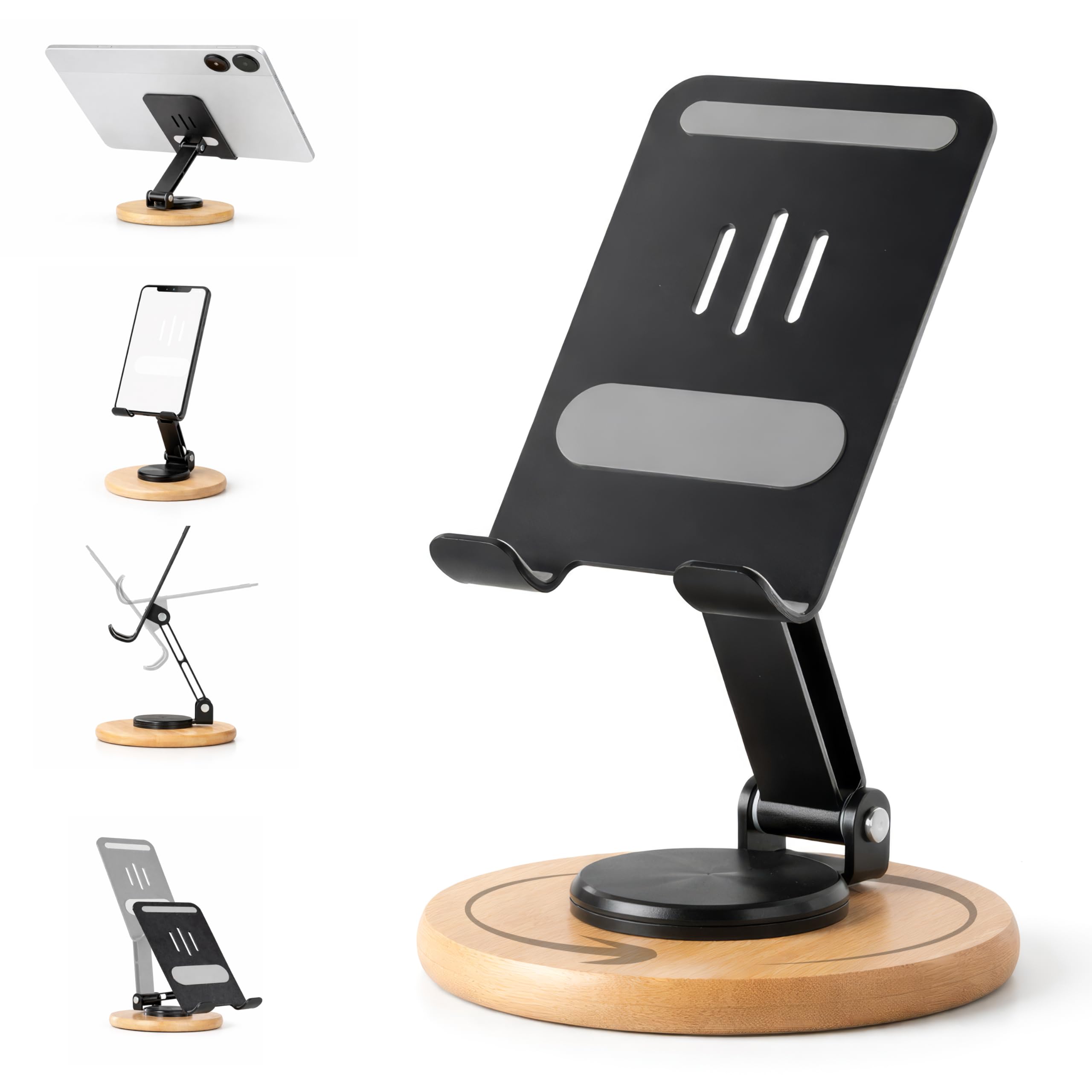 Zenstand Max Folding Phone Stand with 360° Rotation & Adjustable Height, Premium Aluminum Alloy Mobile Holder with Bamboo Base, Portable Desk Stand for iPhone Android, Non-Slip & Foldable Design-picture-41