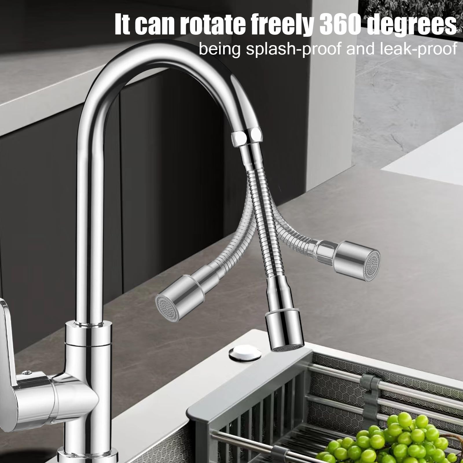Vaskula Alargador Grifo Cocina Fregadero 30cm Acero Inoxidable Rotación de 360° Extensión Para Grifo de Cocina Ajuste de 2 Velocidades Aplicable A Las Escuelas de Apartamentos de Bar