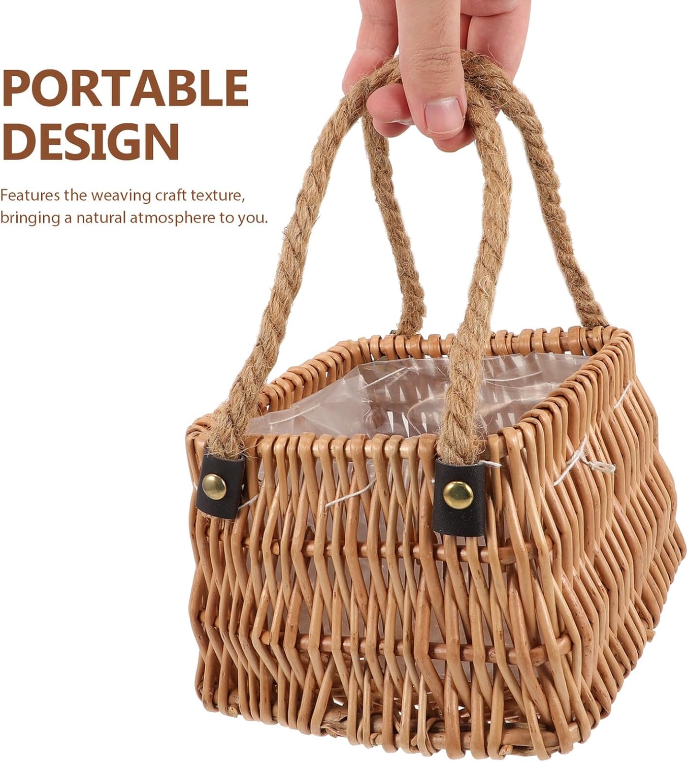 Luxshiny Woven Flower Girl Basket with Handle Rattan Handheld Floral Basket for Wedding Decorations and Flower Arrangements for Ceremony Supplies