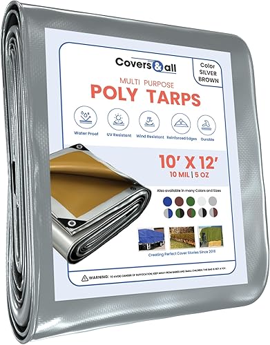 Covers & All Lona de polietileno impermeable, 5 onzas, 160 GSM, 0.394 in de grosor, resistente al viento y a los rayos UV, lona de campamento