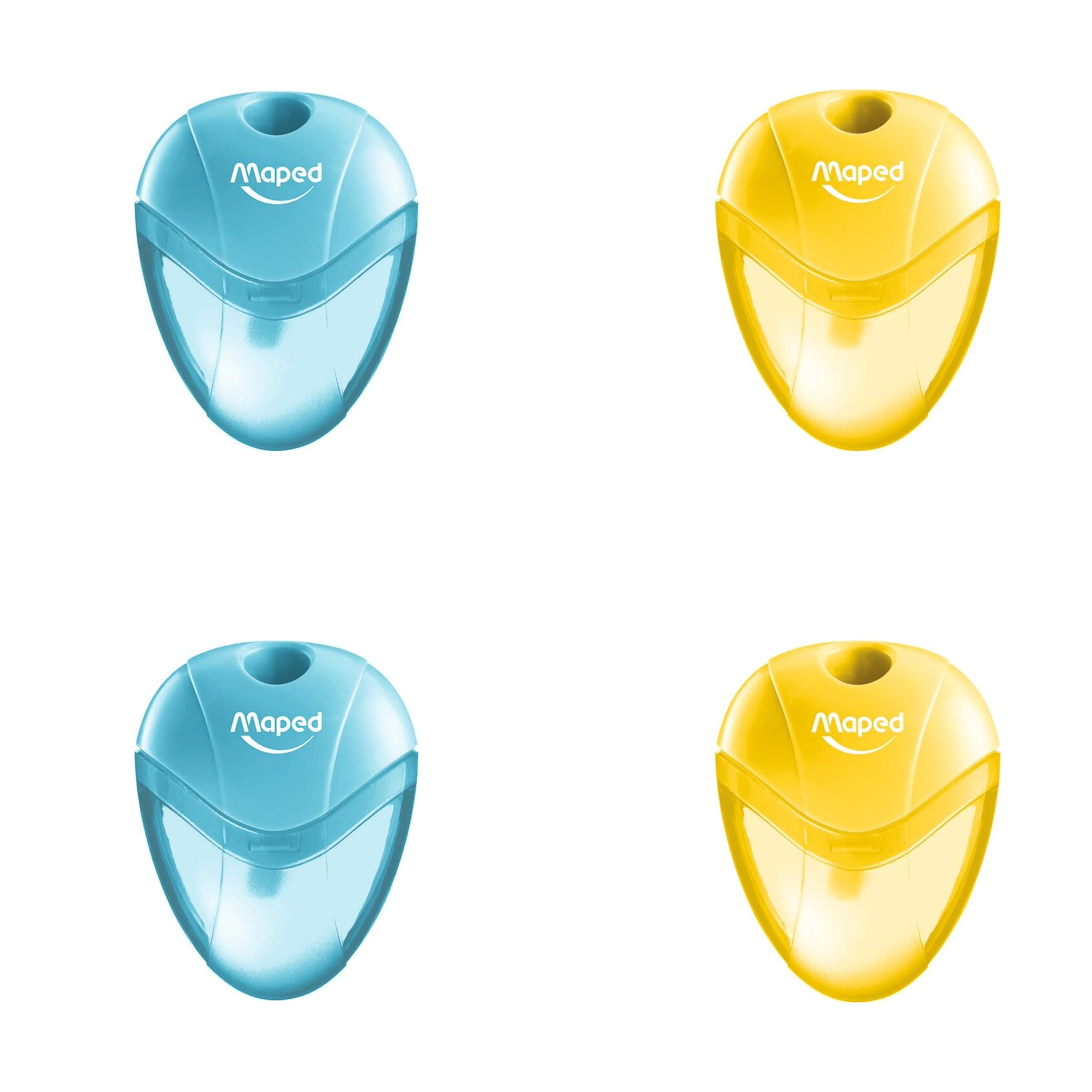 Maped - Set di 4 matite Igloo - 1 foro con serbatoio trasparente - Fornitura scolastica per bambini - Ergonomico e compatto - 2 blu e 2 gialli