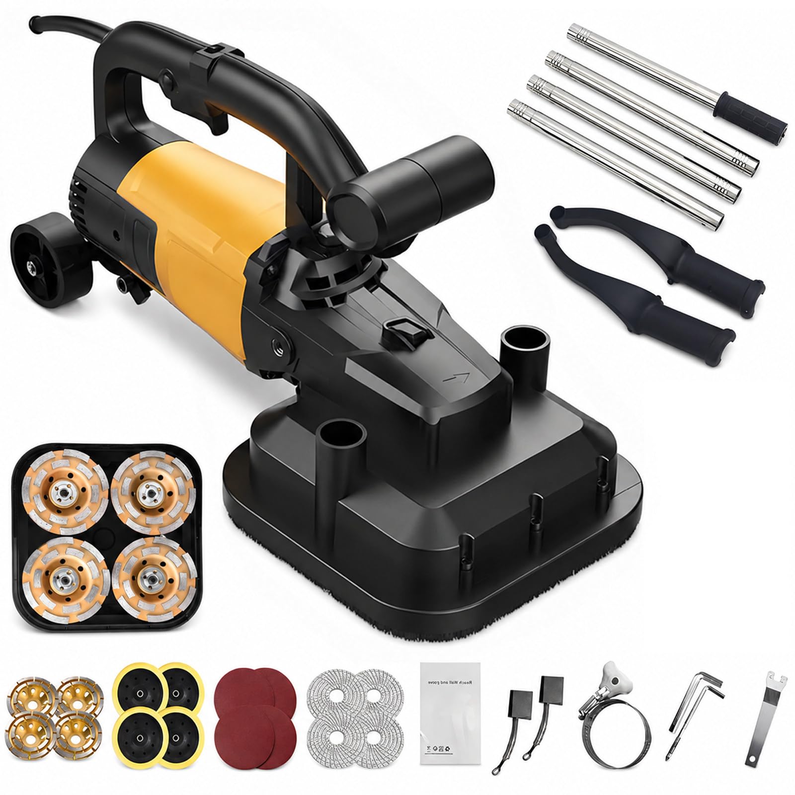 vnmudzeo Contractors Concrete Floor Grinder,0-4800 RPM Adjustable,3800W 4-Head Diamond Polisher,for Concrete Cement Marble Terrazzo Tile Kit1