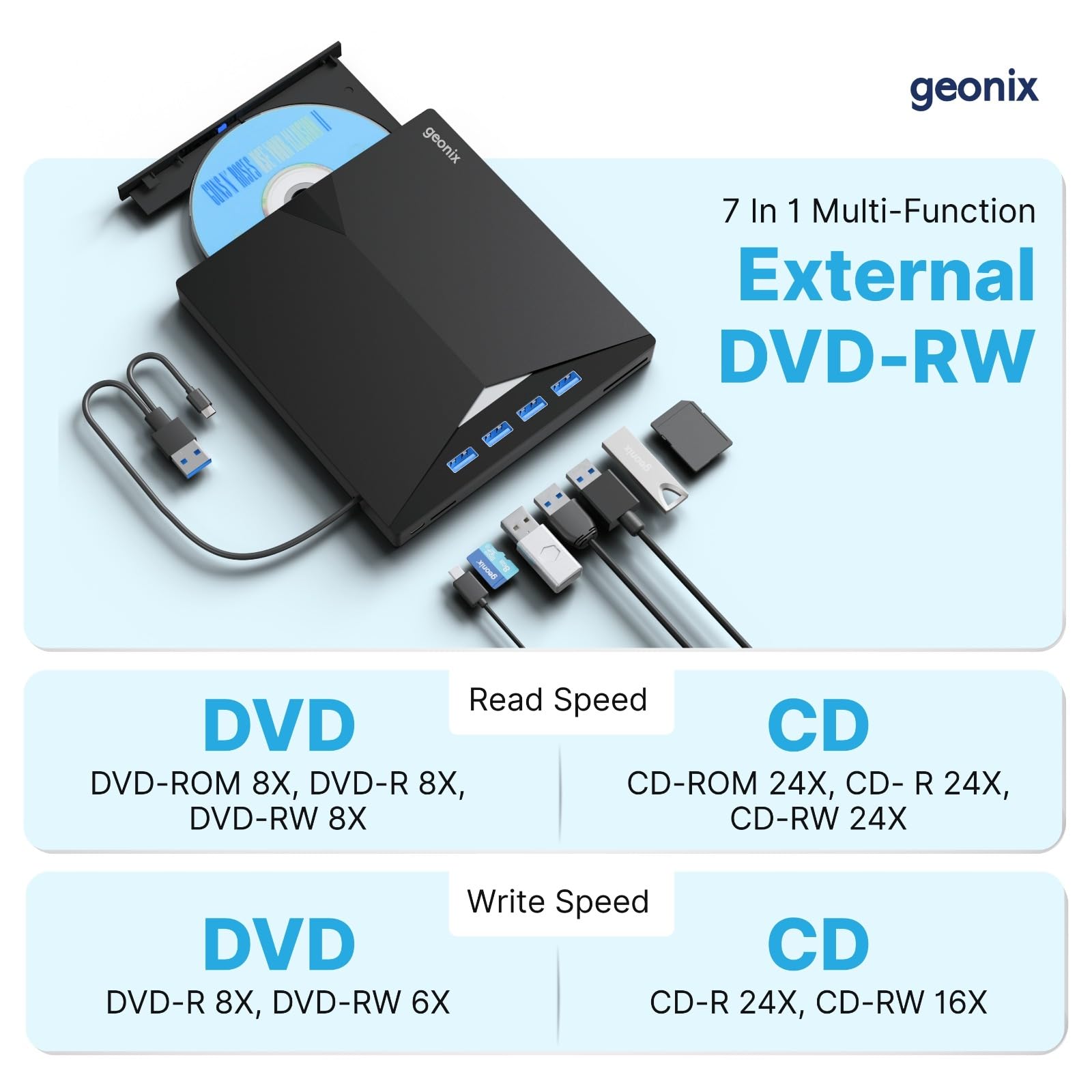 Geonix 7-in-1 USB 3.0 External CD/DVD Drive -2 Geonix 7-in-1 USB 3.0 External CD/DVD Drive -2