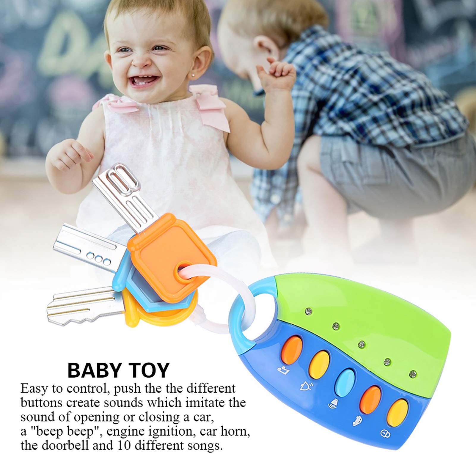 lyrlody Baby Toy, Zdalnie Sterowane Auto z 3 Kolorowymi Kluczami i 5 Przyciskami, Efekty Dźwiękowe i Migające Światła, z Funkcją Muzyczną, dla Dzieci Wczesnej Nauki (BLUE)
