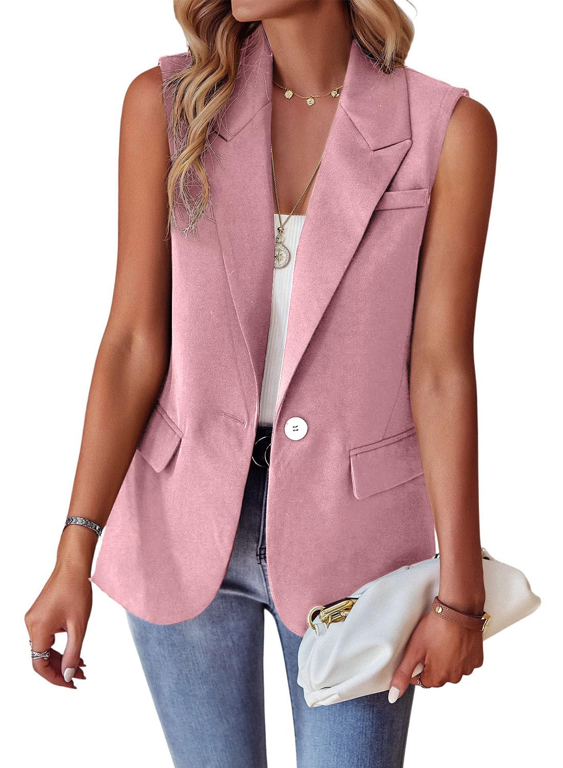 Women's Casual Business Blazer Vest Sleeveless Open Front Blazer Waistcoat with Pockets-image-32