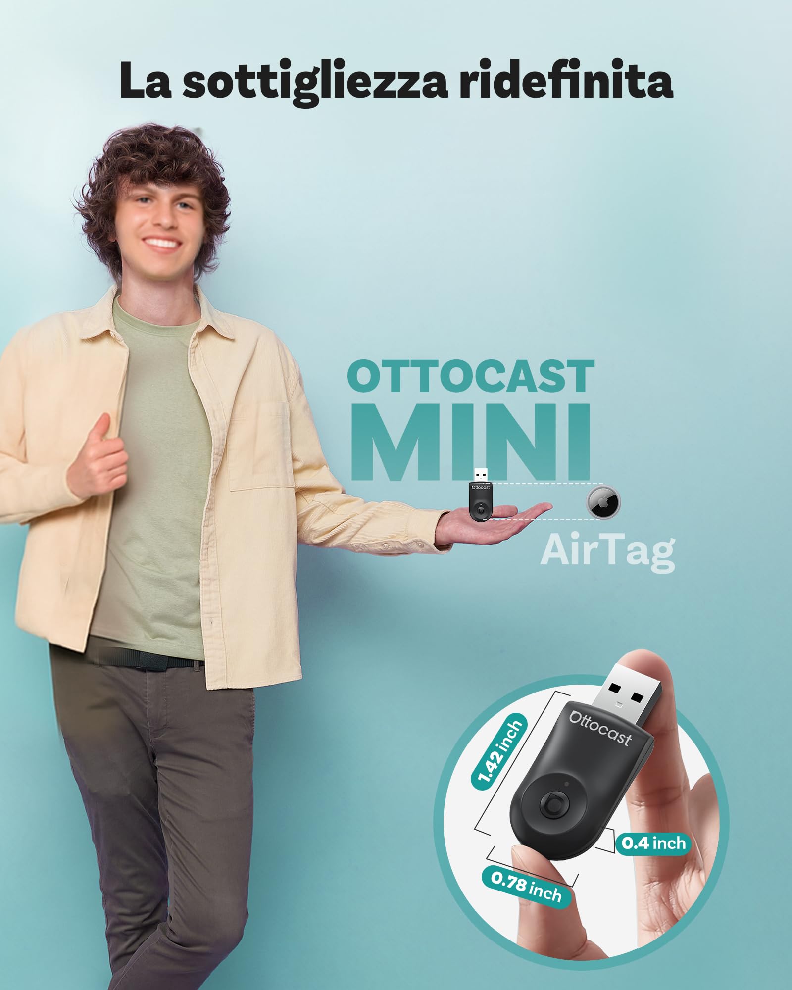 OTTOCAST Nuovo 2025 Mini Flow – Adattatore CarPlay wireless & Android Auto, Dongle 2-in-1, Plug & Play, Ultra Compatto, Compatibile con iPhone & Android, Per auto dal 2016 (Non per BMW/Tesla)
