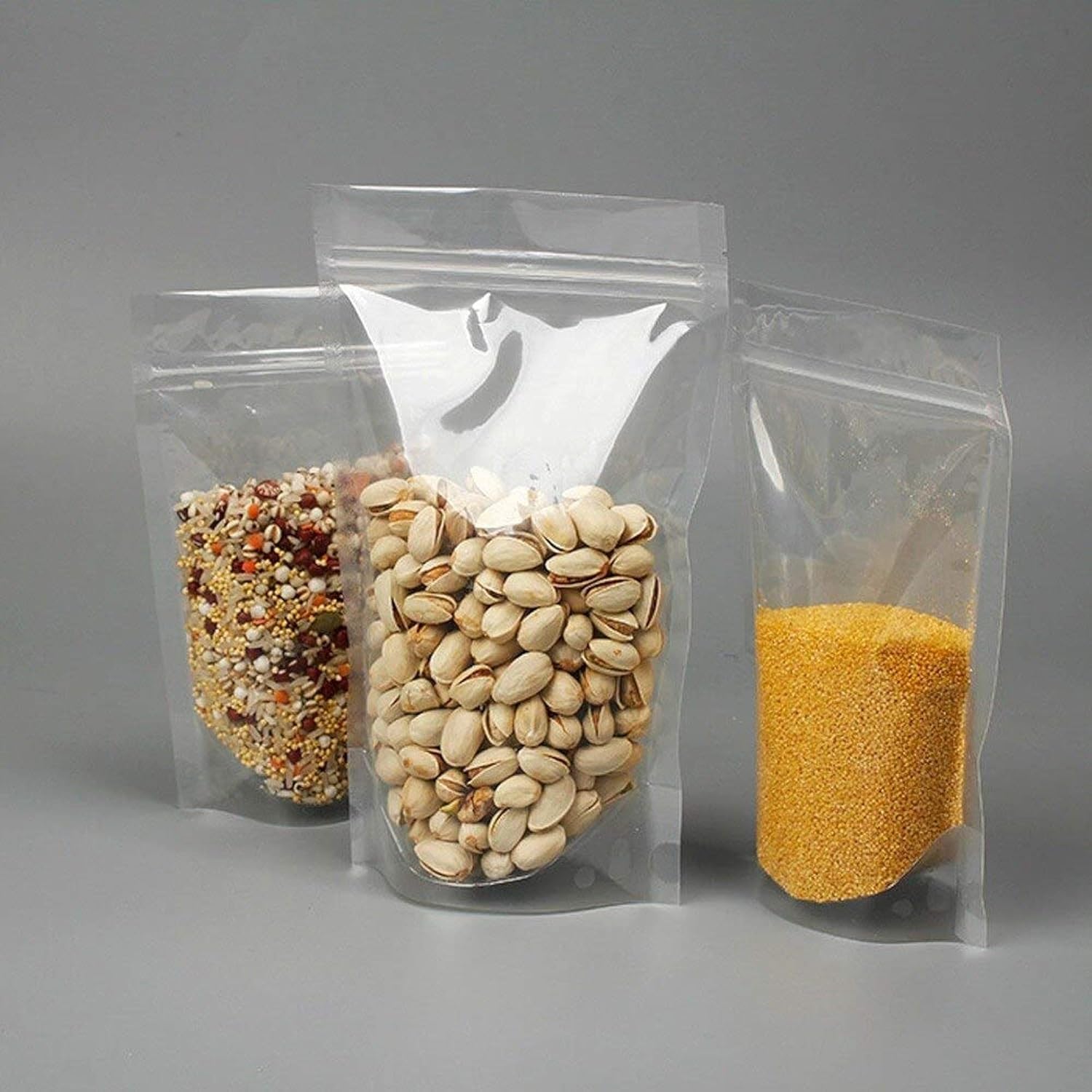 Khyati Naturals Stand-Up Zipper Pouch | Resealable Zip Lock Food Grade Bag | Transparent Storage & Packing Pouch (Medium, 16cm x 27cm | 501gm-1000gm Capacity) (16X27X15, 10, count)-image-25
