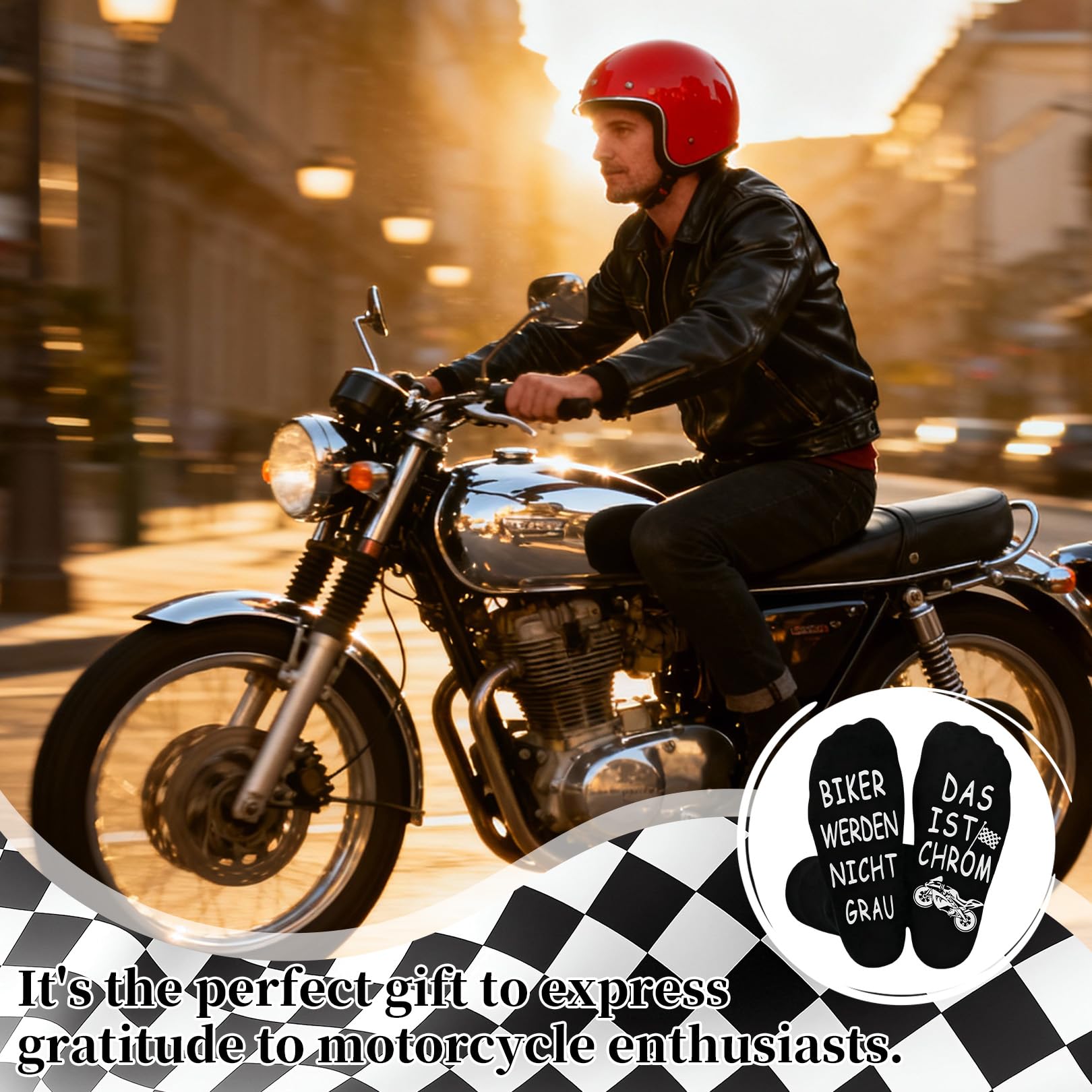 Skarpety motocyklowe, prezenty dla mężczyzn, na Boże Narodzenie, dla motocyklistów, akcesoria prezentowe, zabawne skarpety z motywem motocyklisty, prezenty świąteczne, skarpety motocyklowe, prezent