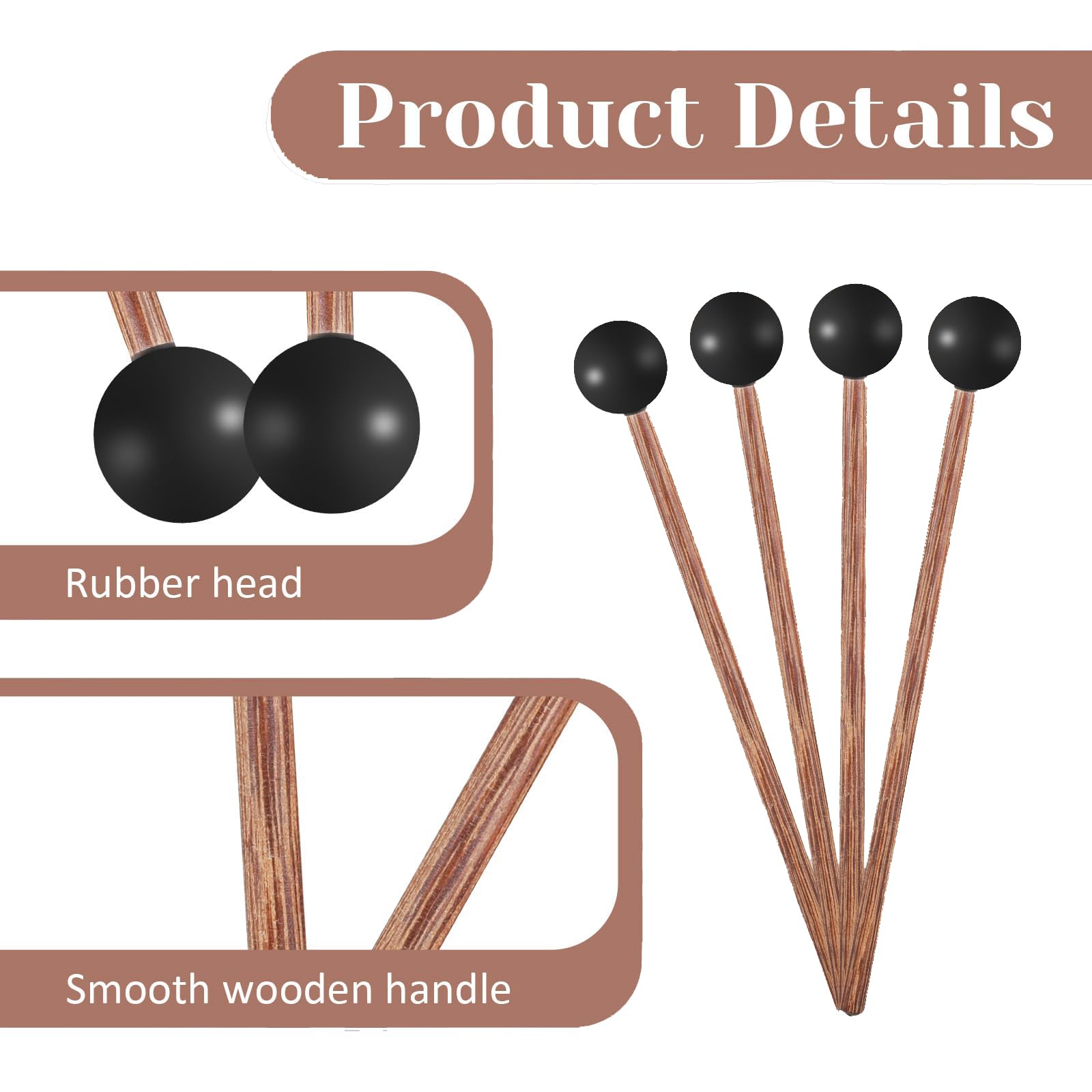 Bacchette in Legno per Xilofono,4 Pezzi Gomma Mazze a Percussione Bastoni Bacchette,Bacchette per Marimba,Bacchetta con Manico in Legno per Percussioni,Glockenspiel,Marimba,Timpani,Tamburo