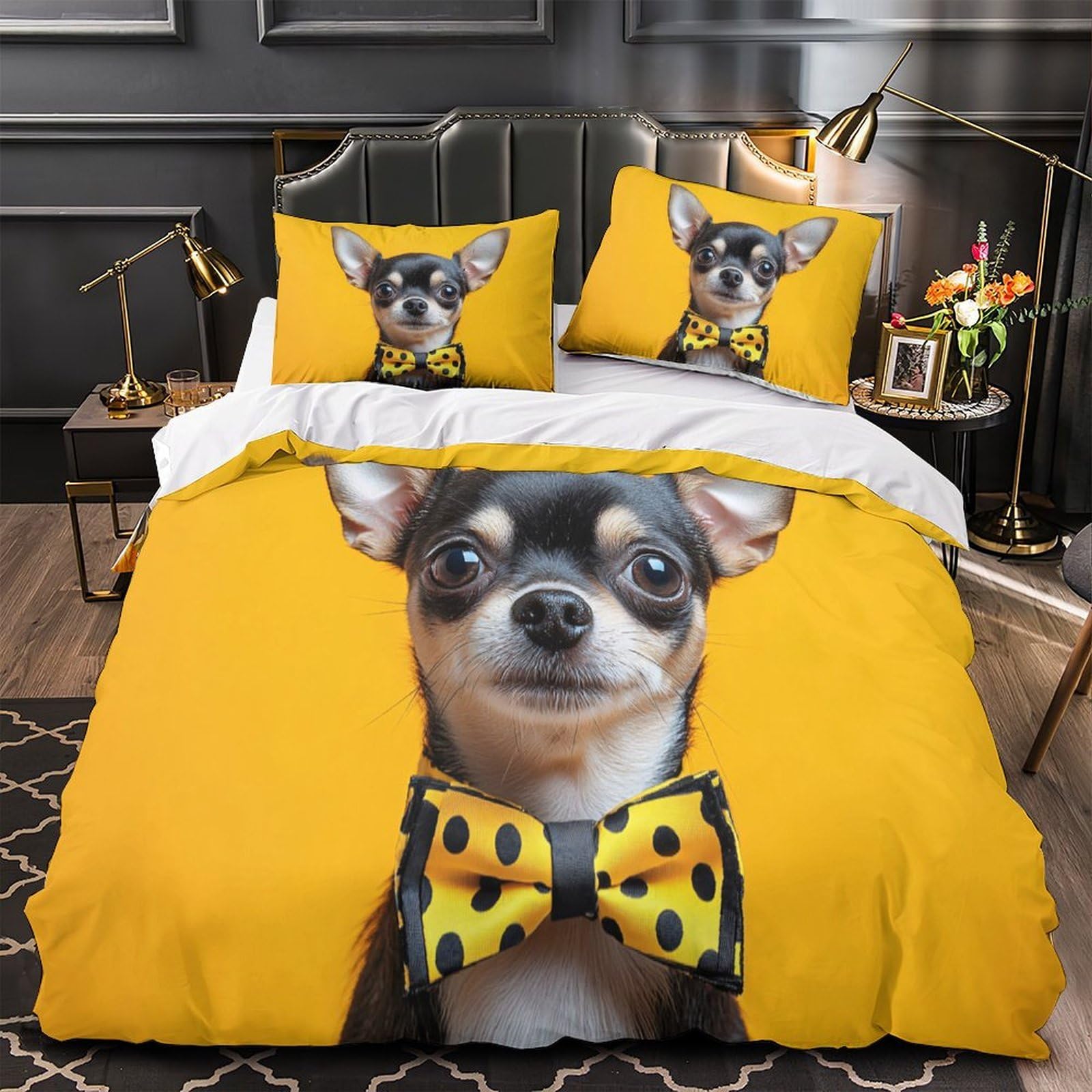 Chihuahua Housse de Couette 3D double 200x200 - Parure lit microfibre résistante et confortable