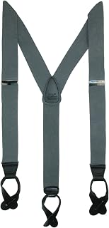 CTM Men's Elastic Button End Dress Suspenders with Silver Hardware | Elastic Y-back dress suspenders, 1.5 in. wide, 35-48 in. with button ends, silver metal adjusters and a leather back patch.