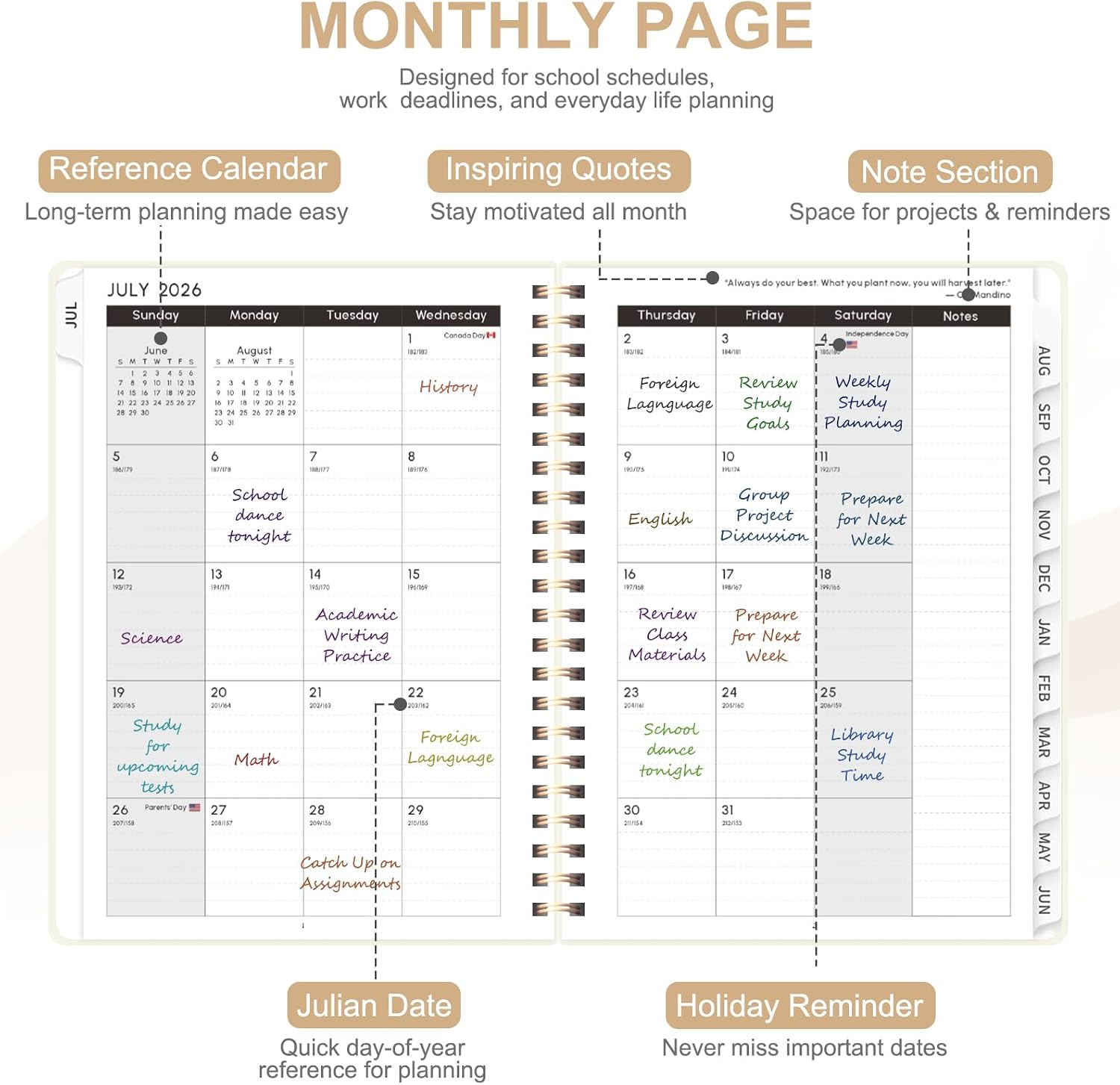 Planner 2026-2027, Weekly and Monthly Academic Year Calendar Planner, July 2026 - June 2027, Daily Agenda Book for Office School Supplies, A5(6.3'' x 8.5'') image 3