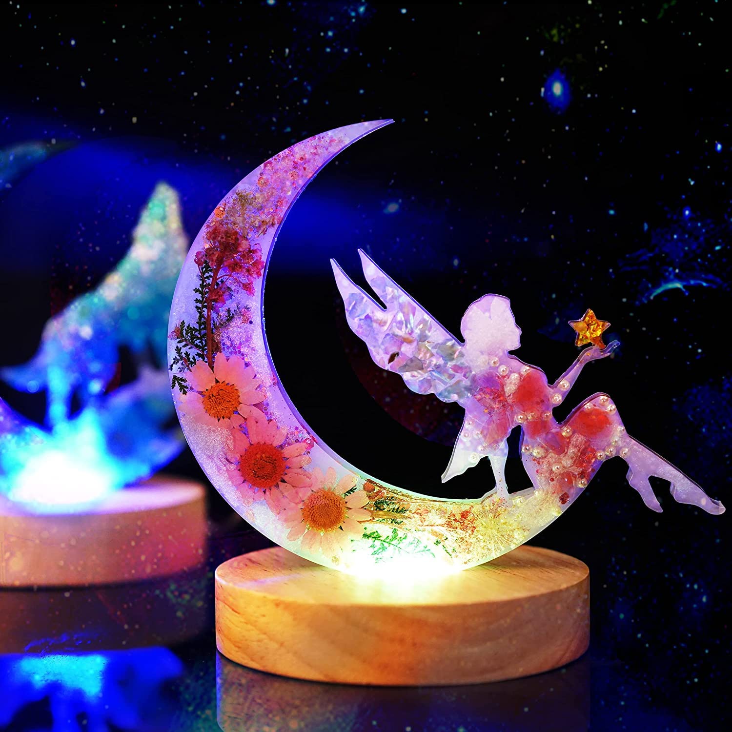 EnaMeena Set of 2 Moon Fairy Silicone Molds for Epoxy Resin Casting. Perfect for Luna Wall Hangings, Home Decor, Halloween Decorations, and Aromatherapy Soaps. 3