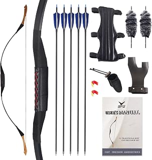 SPG 40lbs 53" Traditional Recurve Bow Set - Handmade Wooden One-Piece Longbow for Adults, Ambidextrous Archery with Arrows & Accessories