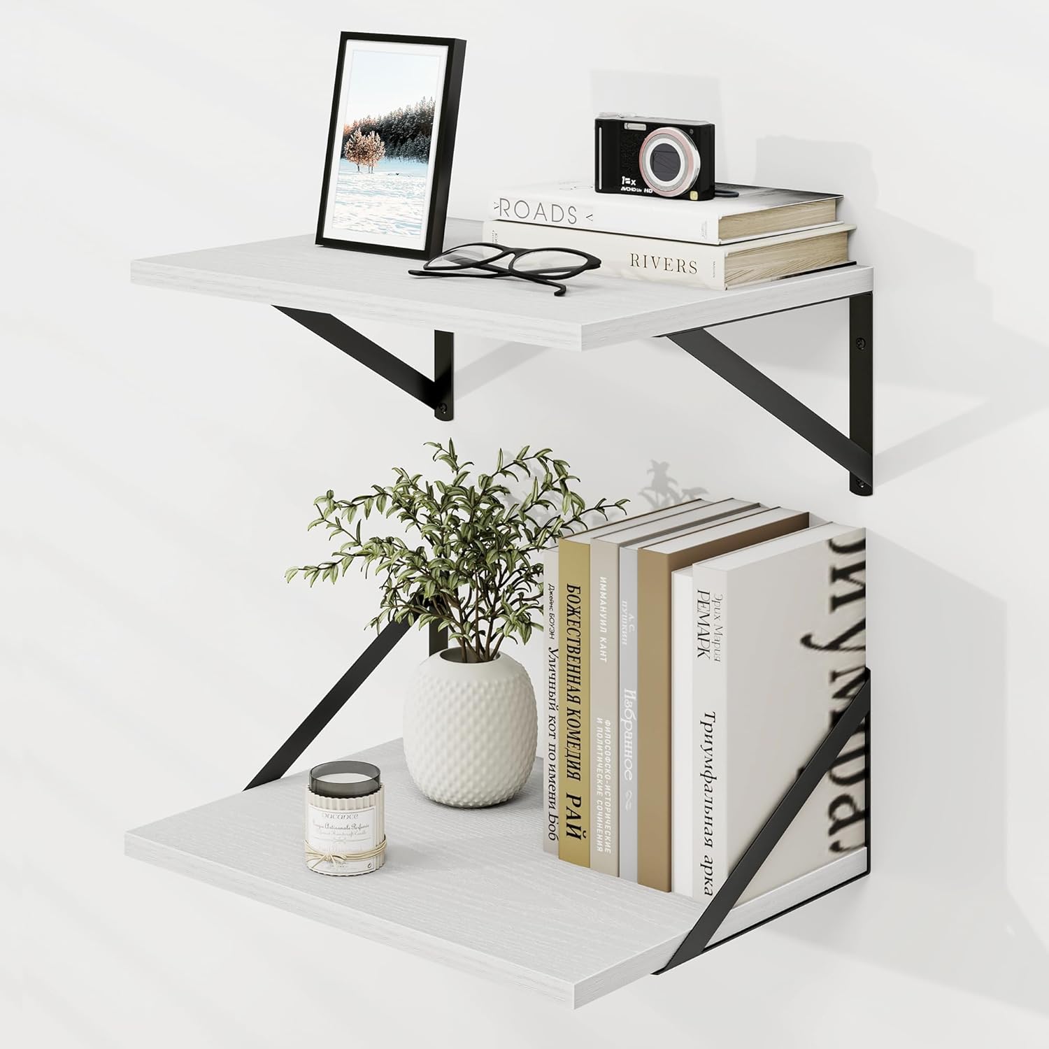 Dreamland Estantes flotantes blancos para pared, estantes montados en la pared, estante flotante grande de 12 x 16 pulgadas, juego de 2 para