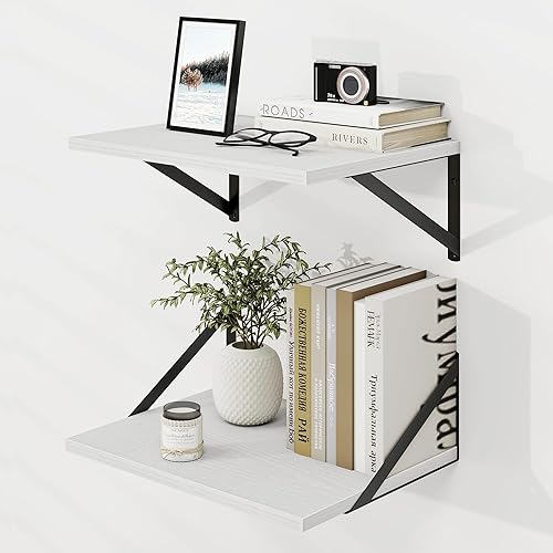 Dreamland Estantes flotantes blancos para pared, estantes montados en la pared, estante flotante grande de 12 x 16 pulgadas, juego de 2 para