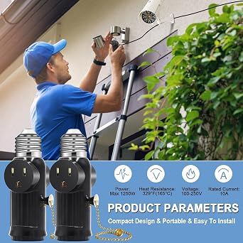 Light Socket Outlet Adapter, Convert E26E27 Light Bulb Sockets to Outlets