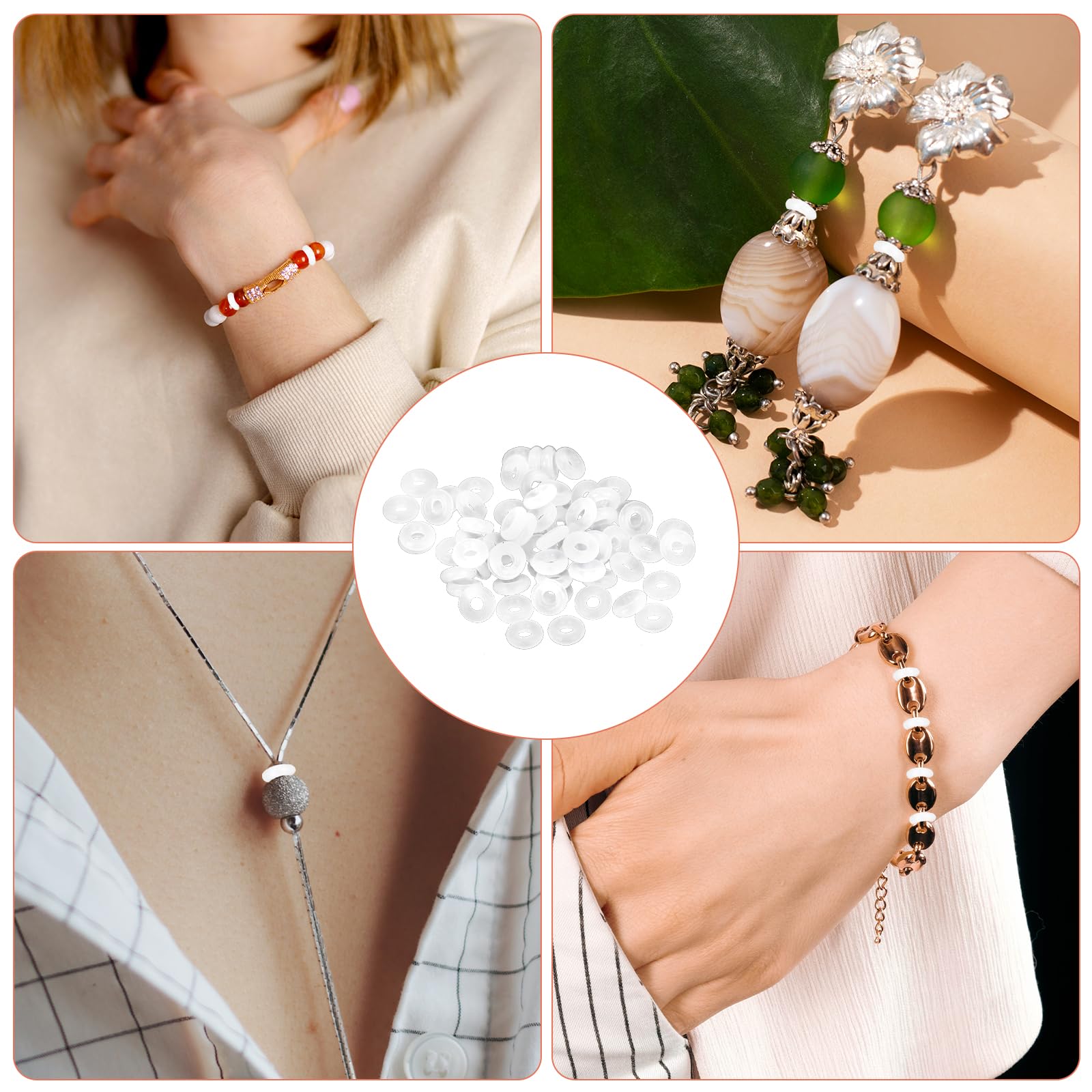 300 PCS Stopper Beads for Bracelets Beads Stopper Spacer Rubber Charm Bracelet Spacers Antiskid Locating Silicone Ring Spacer Beads Rings for Necklace DIY Jewelry Making Accessories with 1 Tweezers - Image 7