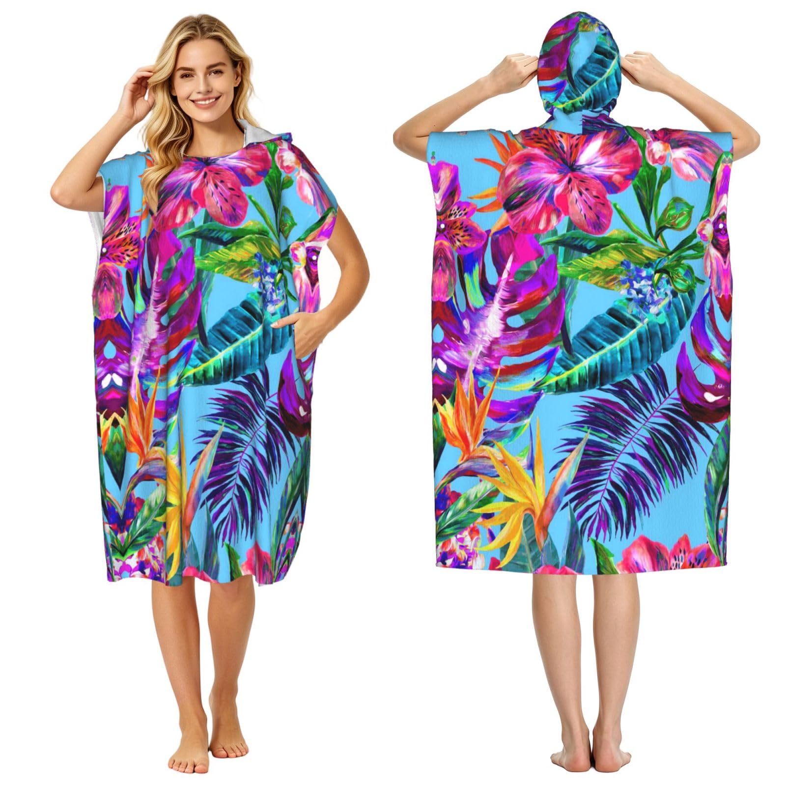 Serviette de bain poncho à capuche pour surf et bain adulte rose