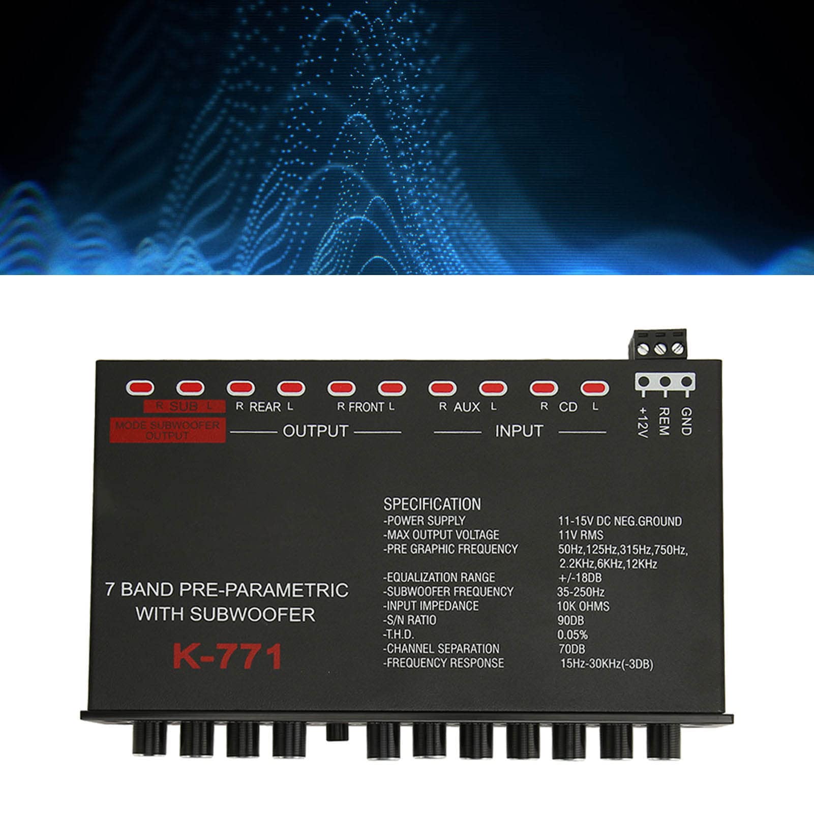 Ecualizador de Audio para Automóvil de 7 Bandas con Frecuencias Ajustables para una Experiencia de Sonido Mejorada en Automóviles, Barcos y Motocicletas Black Iron