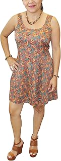 Mogul Interior Women's Beach Dresses Printed Sleeveless Casual Day Dress M Brown