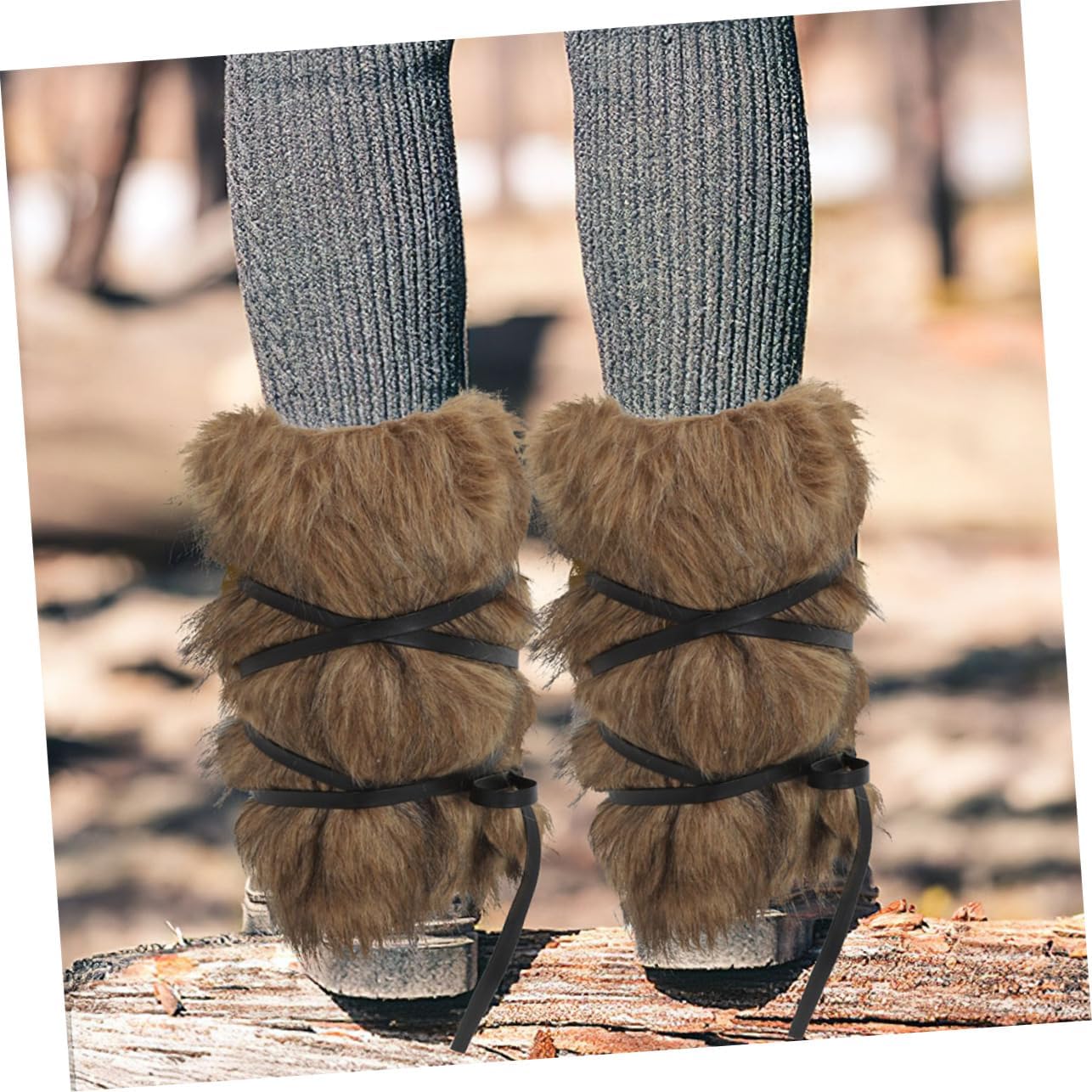 2pcs Retro Viking Style Leg Warmers Furry Boot Cover for Women Men Cosplay Winter Accessory