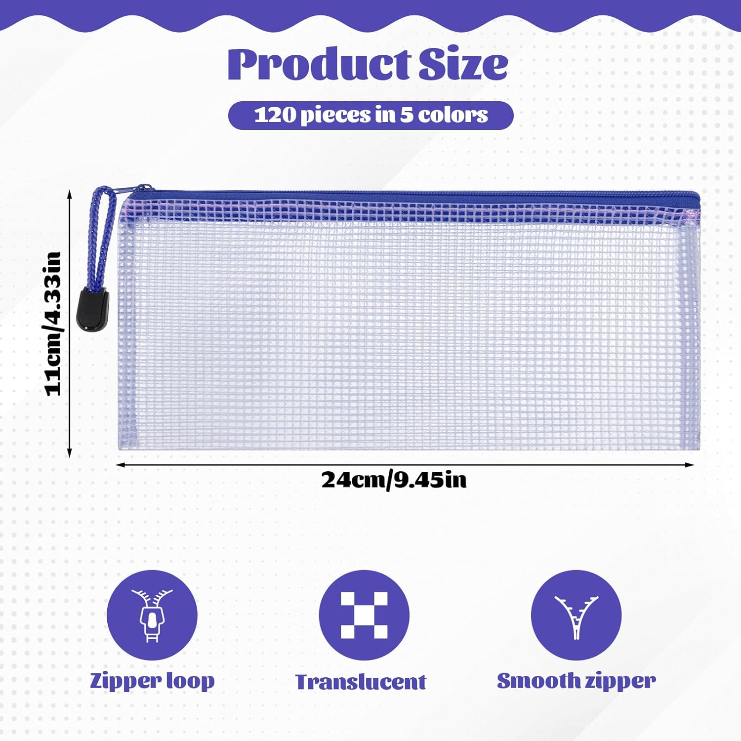 120 Pcs Pencil Pouches Mesh Zipper Pouch Bulk, 9.5'' x 4.5'' A6 Small Clear Holder Storage Case Waterproof File Bag Pencil Case for Office Travel Supplies Organization - Image 2