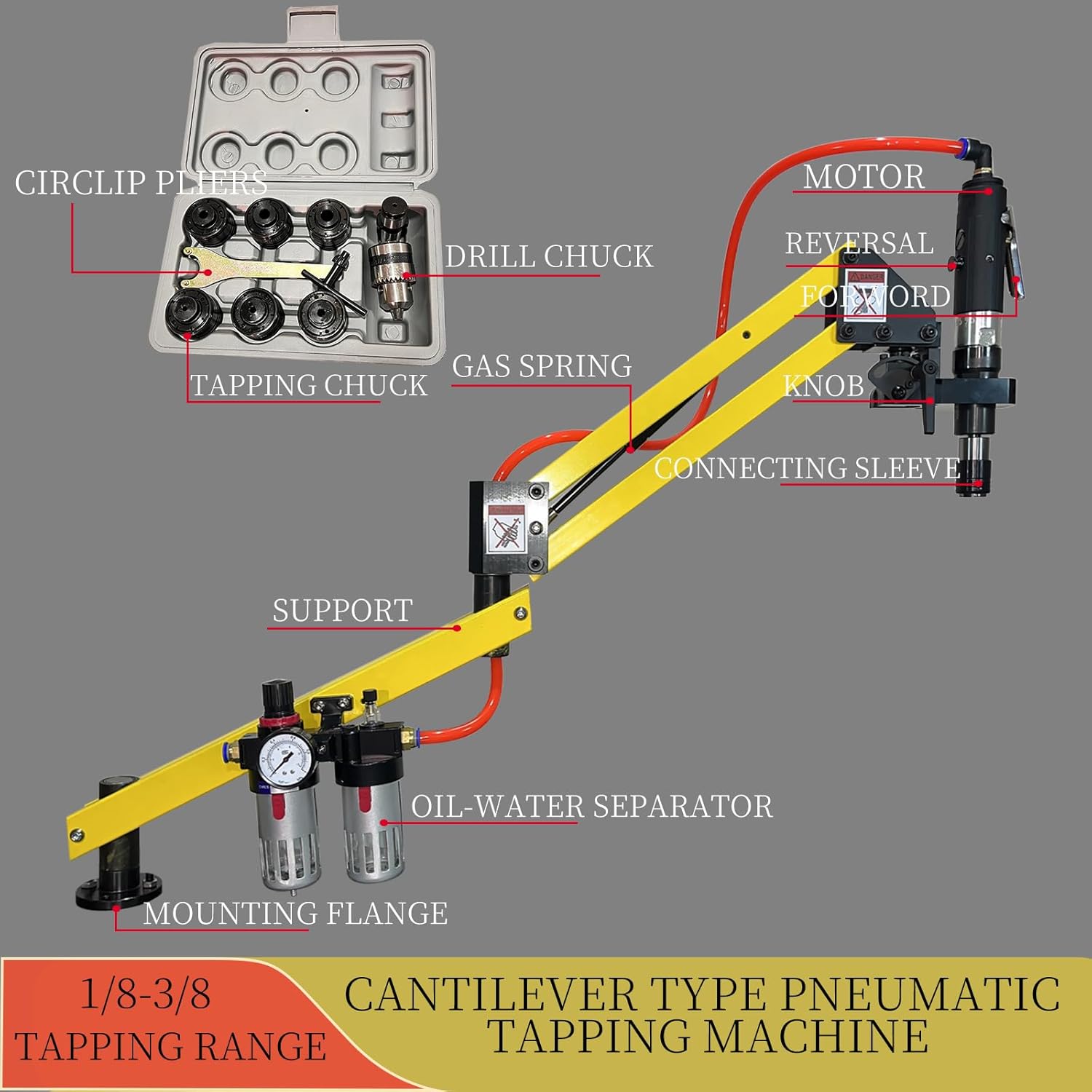 Pneumatic Tapping Machine 360°Multi-directions Tapping M3-M12 Tap Threading Tools 970mm Cantilever Universal Flexible Arm Drilling Threading Machine threading tools