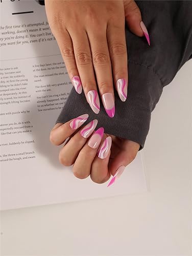 Miniatura 3 de 6 Packs (144 Pcs) Press On Nails Medium Fake Nails with Glue French Tip Sets White Black False Nailss with Designs Glue On Nail s Almond Stick On