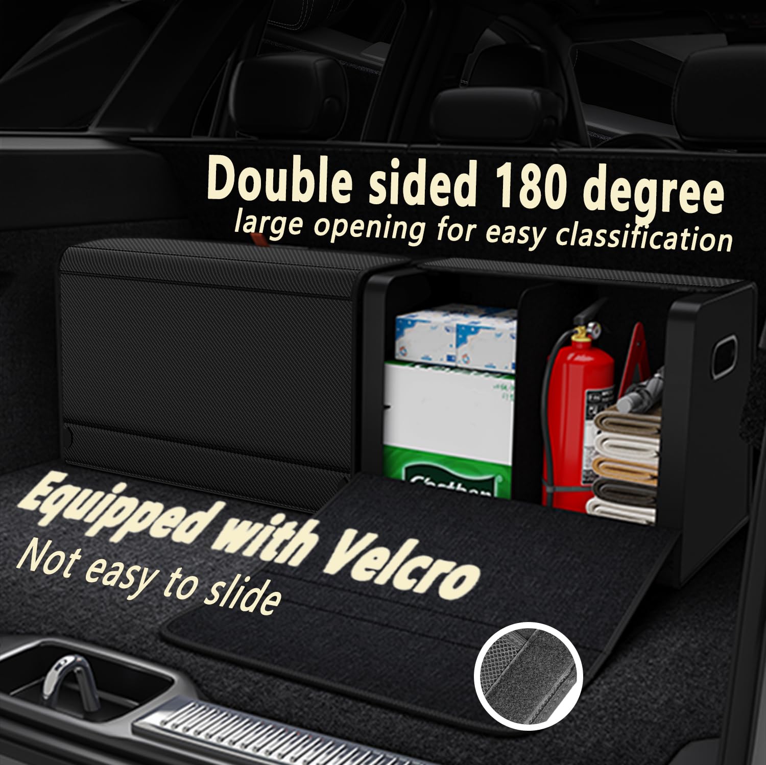 GMQ Car Trunk Organizer for SUV,Car Organizers and Storage with Collapsible Storage, Large Capacity for SUV, Truck, MPV (Carbon Black, M-15.8 * 13 * 12.5IN)