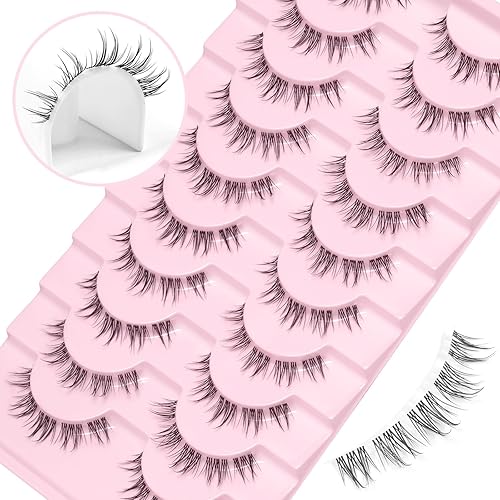 Miniatura 6 de Paquete de 10 pares de pestañas postizas de visón finas, esponjosas, aspecto natural, banda de pestañas transparentes