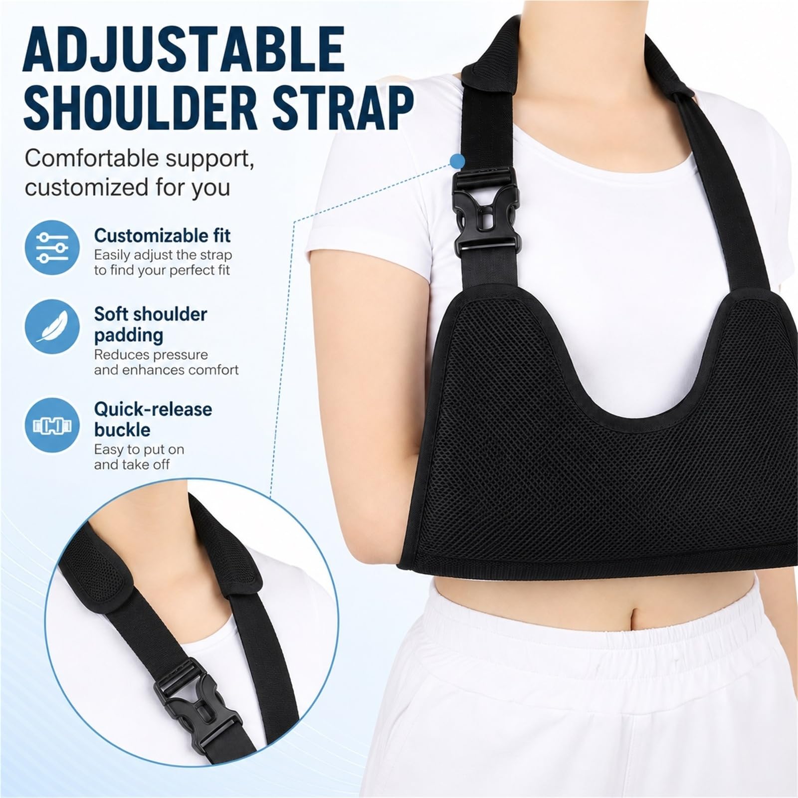 Cabestrillo para Brazo de Malla Transpirable e Inmovilizador de Hombro con Correas Ajustables para Lesiones de Manguito Rotador y Fracturas para Hombre y Mujer