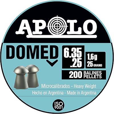 Apolo Domed Airgun Pellets, 6.35mm, 25 Caliber, 25 Grains, E13501,Silver