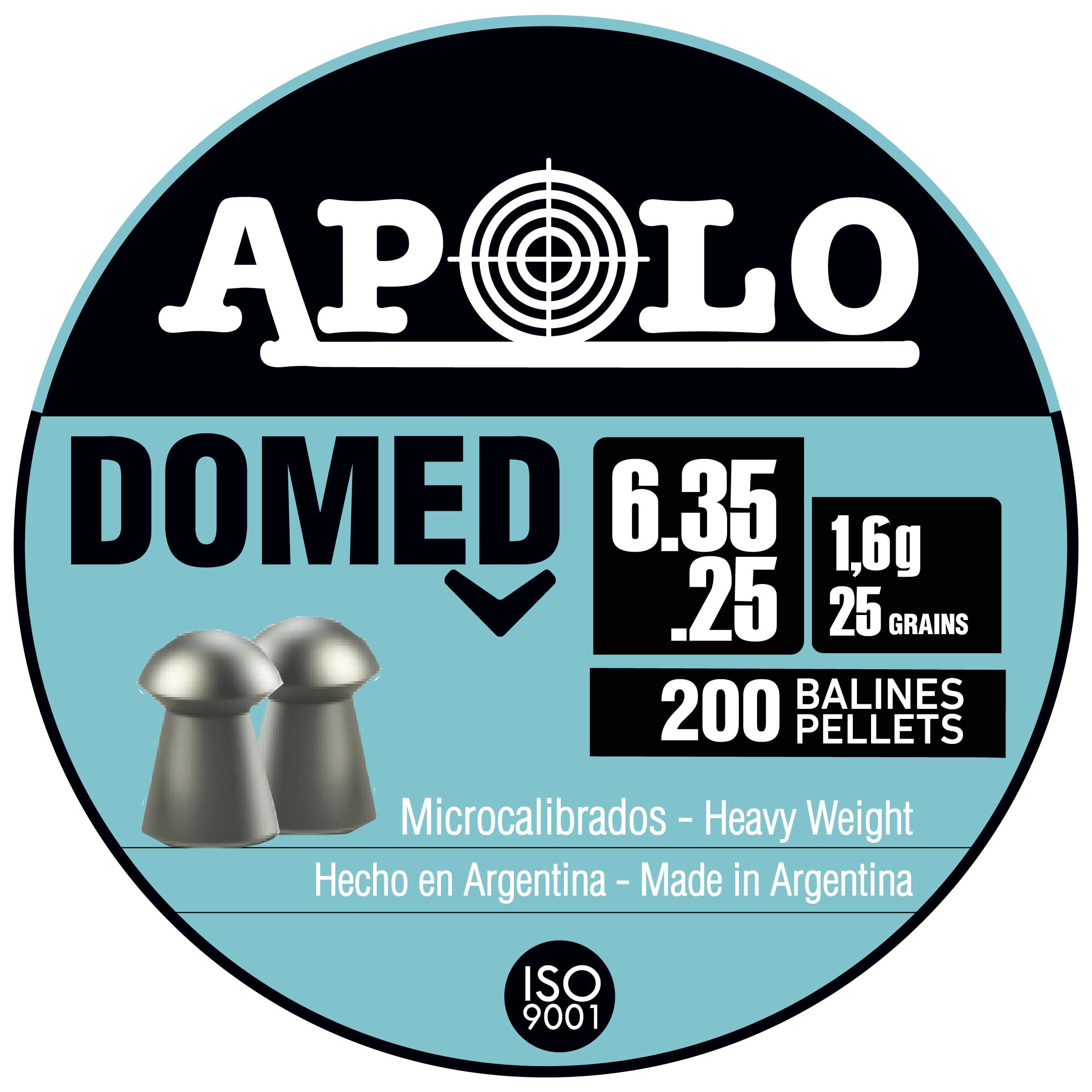 Apolo Domed Airgun Pellets, 6.35mm, 25 Caliber, 25 Grains, E13501,Silver