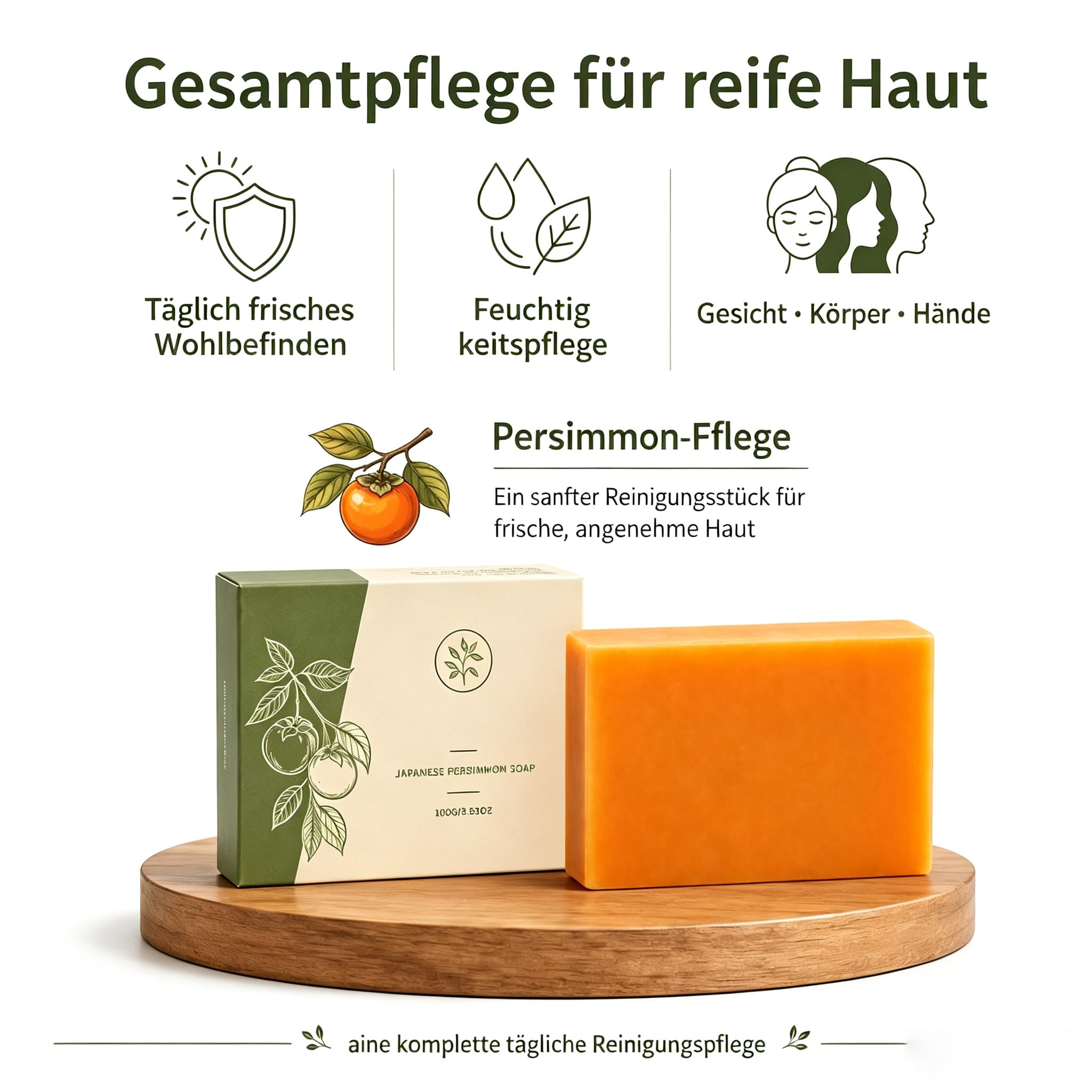 Kaori Original Persimmon Soap mit natürlicher Persimone | Feuchtigkeitsspendende Kaori Persimmon Seife für reife Haut, mit natürlicher Persimone, reinigend und desodorierend