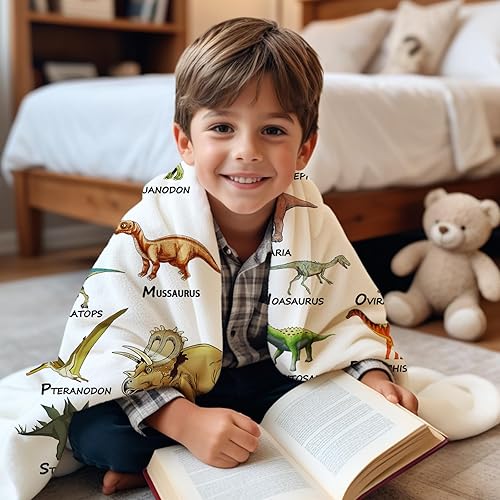 Miniatura 3 de Manta de dinosaurio para niños y niños, manta de franela suave de 350 GSM para niños, juguetes para niños, adecuada para camas, sofás, campamento al