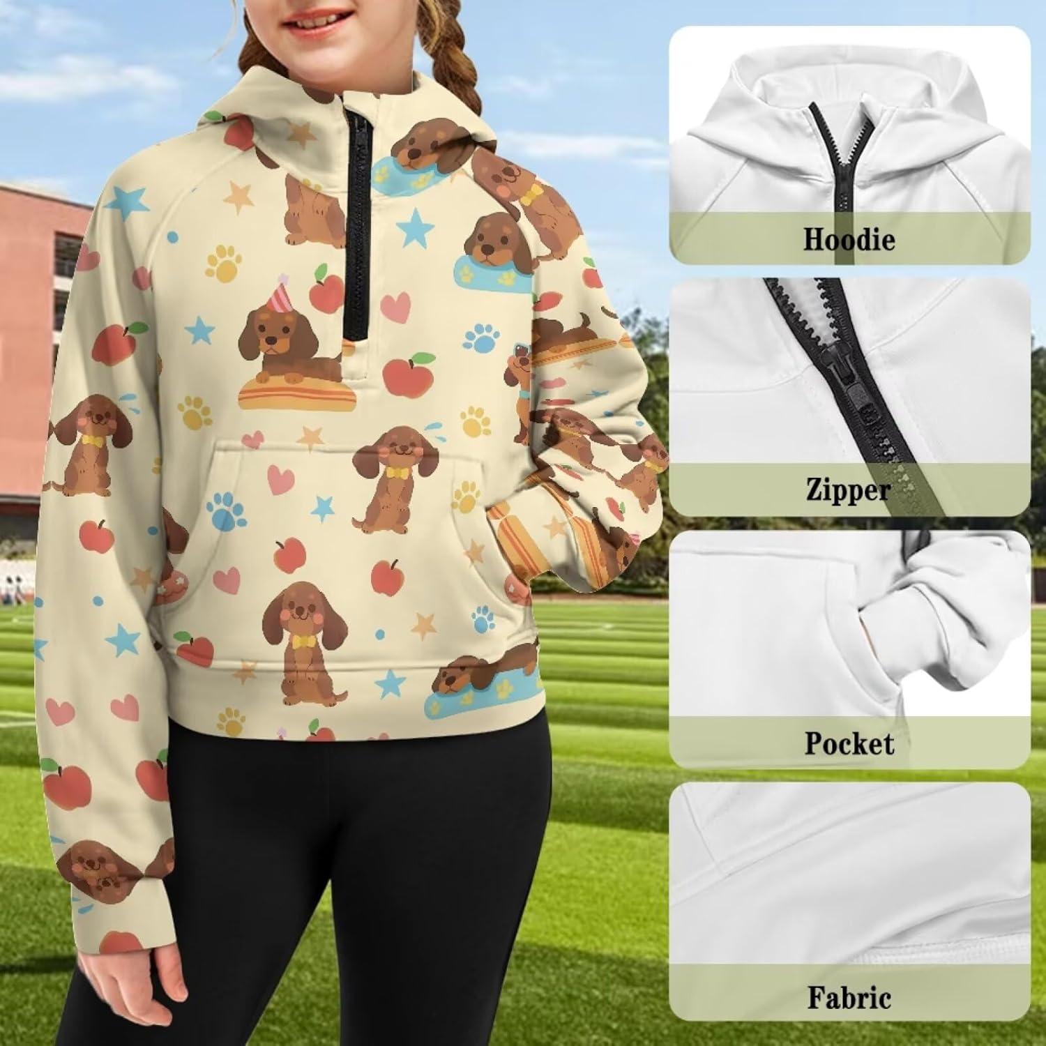 Girls Sweatshirt Quarter-Zip Hoodies Jacket for Kid Graphic Hoodies Cropped Top Sweater for Workout Hiking Camping