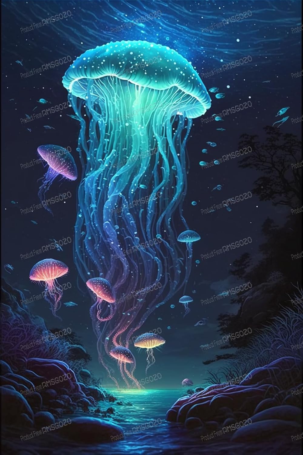 RMSGOZO Luminous Jellyfish Diamond Painting Kits - Ocean Diamond Painting for Adults, Full Round Gemstone Crystal Cross Stitch Kit, for Wall Decor Aquarium Decor Or Gifts (20 X 24 Inch)