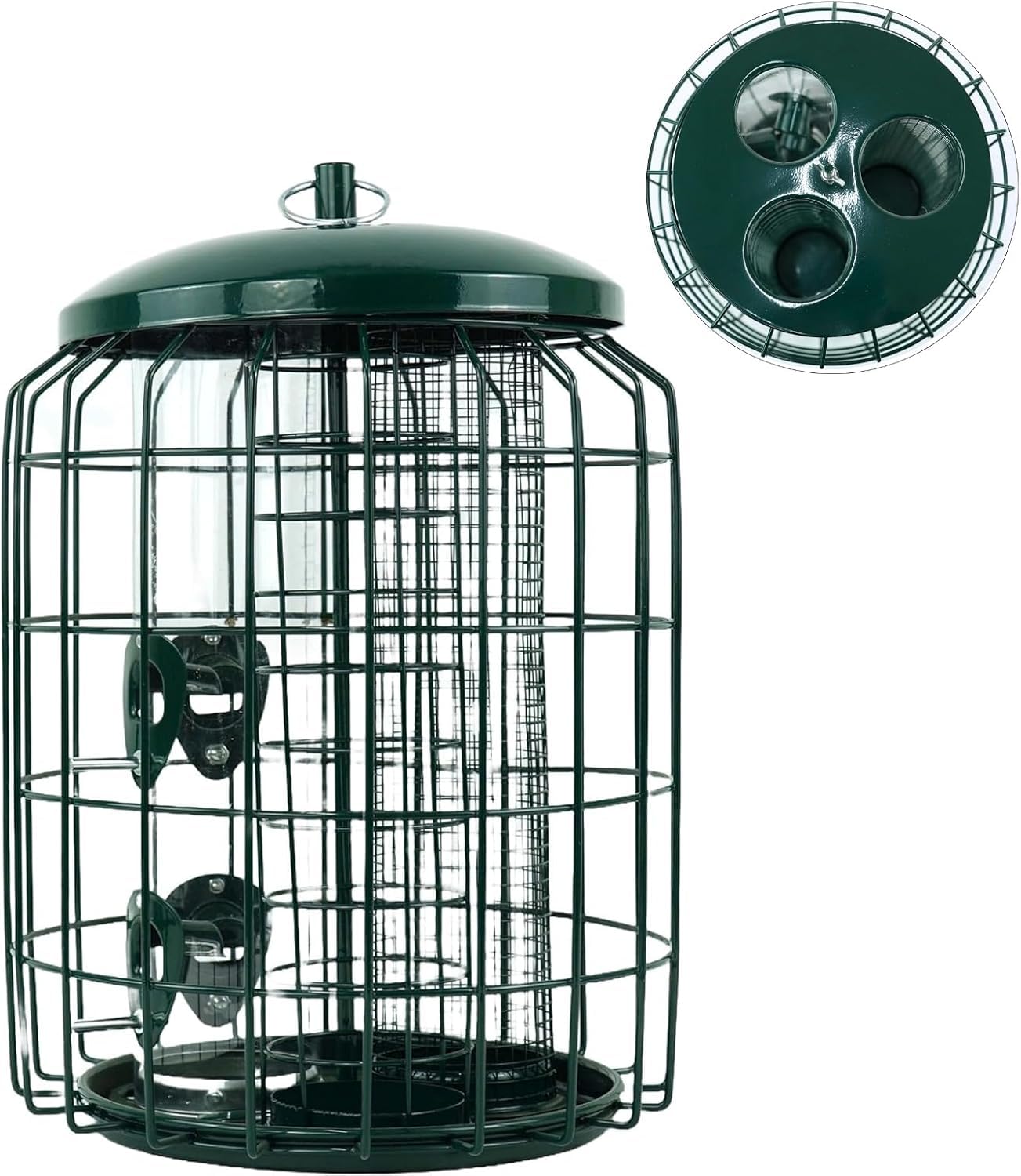 DIVCHI 3-in-1 Squirrel Proof Bird Feeder – Green Metal Hanging Feeder for Seeds, Nuts & Fat Balls – Outdoor Wild Bird Feeder for Garden, Balcony – Squirrel Resistant Design — image 1