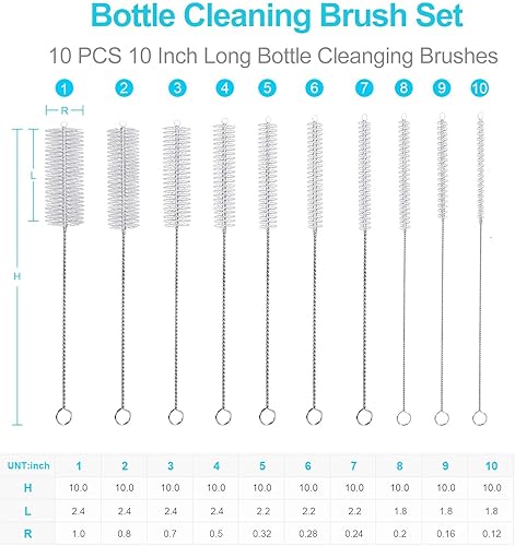 Miniatura 4 de Cepillo de paja mejorado de 10 pulgadas de largo, cepillos de limpieza de botellas, juego de cepillos de limpieza de tubos, kit de limpieza de