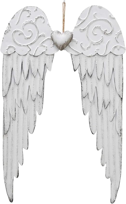 Eview Metal Angel Wings Plaques with Heart Decorative Angel Wing Sculptures