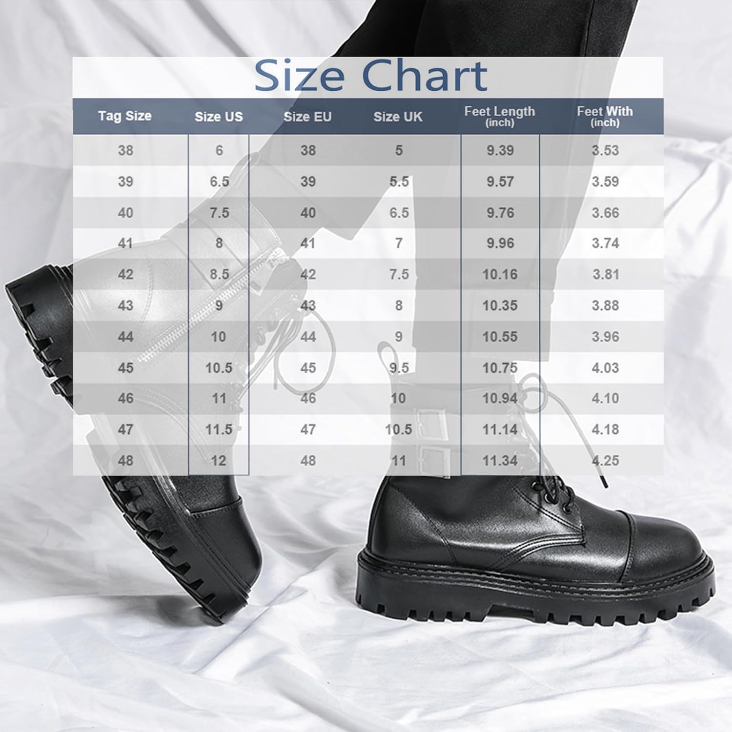 Men's Leather Platform Motorcycle Boots with Side Zipper Fashion Chunky Lug Sole Lace Up Combat Boots Casual Waterproof Biker Boots