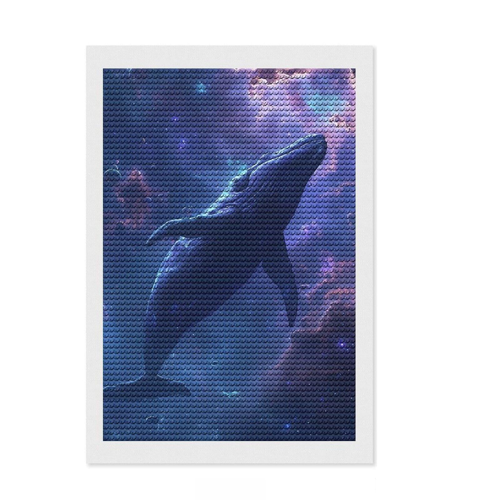Junmoney Nebula Whale Diamond Art Kit 8"x12", for Craft Lovers, Sparkling Round Gems, Gift Idea, Living Room Decor, Decorate Your Room