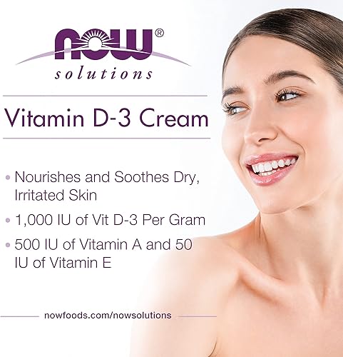 Miniatura 3 de NOW Solutions Crema de vitamina D-3 1000 IU por gramo alta potencia humedad intensa 4 onzas