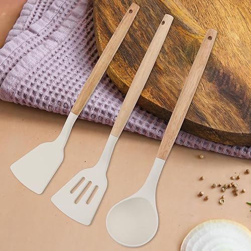Paquete de 3 espátulas de silicona, espátulas sólidas y ranuradas para utensilios de cocina antiadherentes, resistentes al calor, espátulas