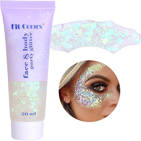 BeeYoYe White Face Glitter, Body Glitter Gel for Hair, Face, and Body...