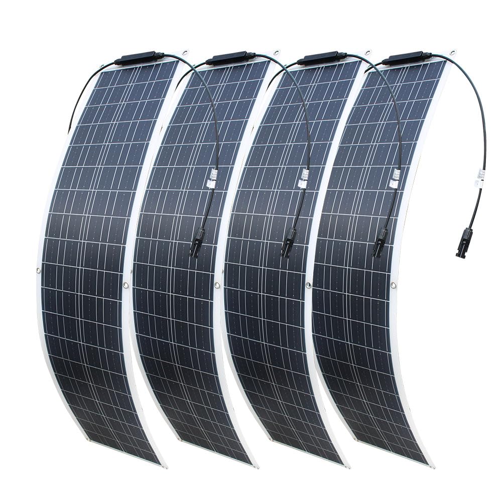 Pannello solare flessibile 200 W 12 V monocristallino caricatore solare impermeabile e ultra sottile per camper, barche, abitazioni e superfici irregolari (50 W x 4)