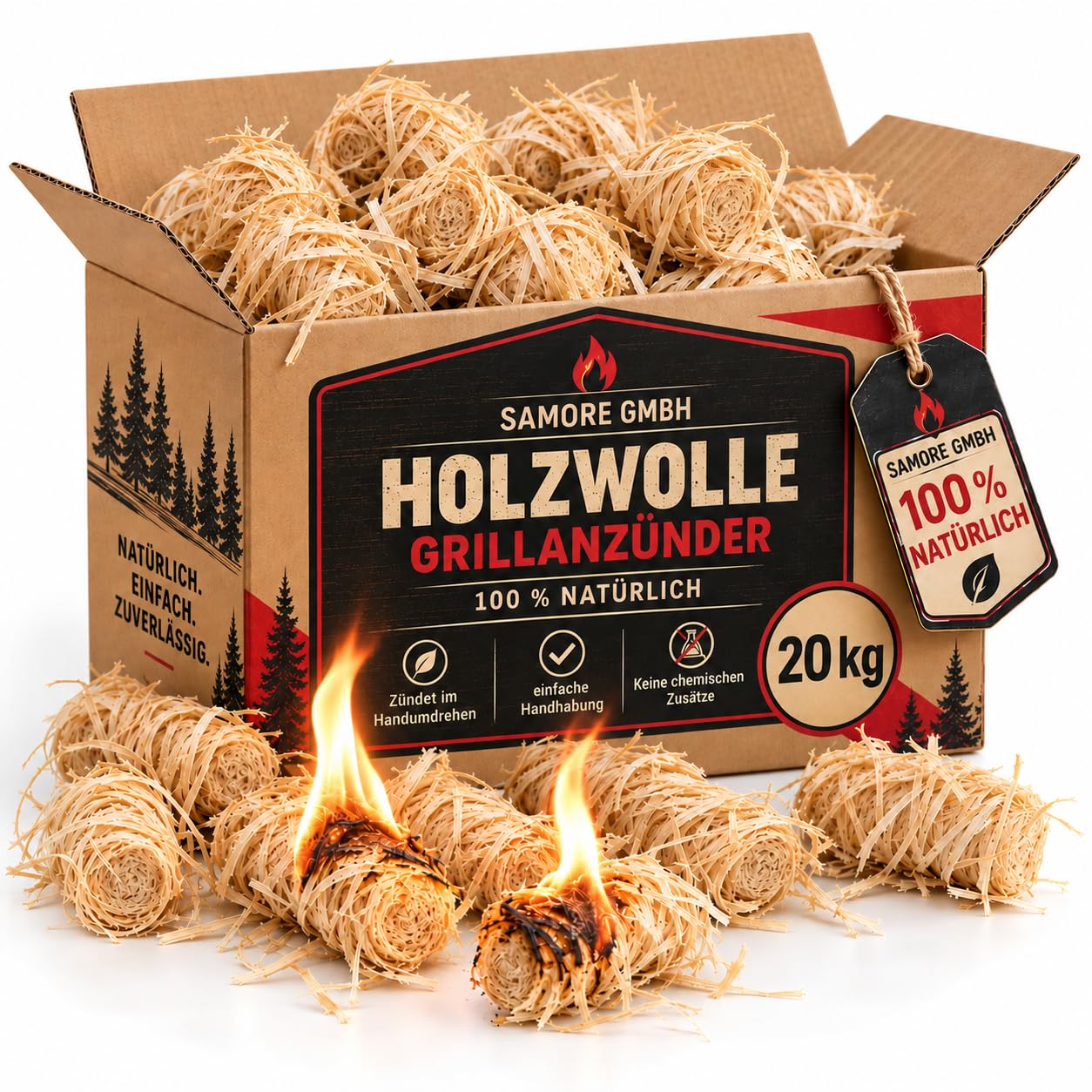 Samore Bio-Kaminanzünder und Öko-Grillanzünder aus Holzwolle, pflanzliches Wachs, Kohleanzünder | Wachsanzünder | Anzündwolle | Anzündhilfe ohne Rückstände (20,0 kg (ca. 1600 Anzünder)