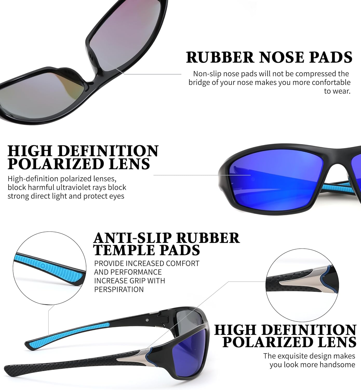 FEISEDY 3 Pack Polarized Sports Sunglasses for Men, Wrap Around Frame, UV400 Protection, Fishing Driving Cycling B2674