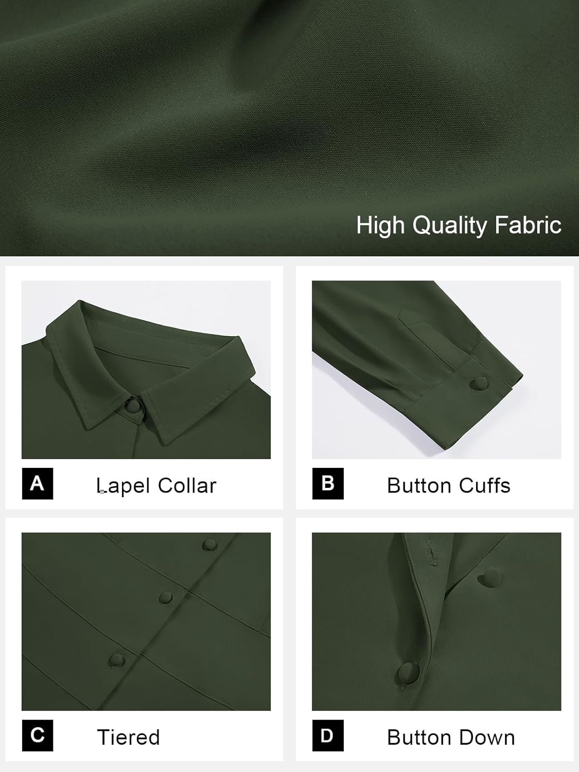 Beautife Women's Plus Size Blouse Dressy Casual Long Sleeve Button Down Shirts V Neck Slimming Peplum Tops Army Green - Image 6